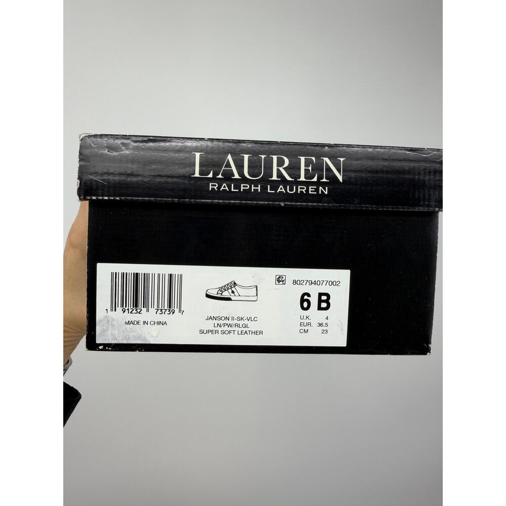 Ralph Lauren Womens Jason II Leather Sneakers Size 6 Navy Gold Logo Retro Preppy - Picture 9 of 9